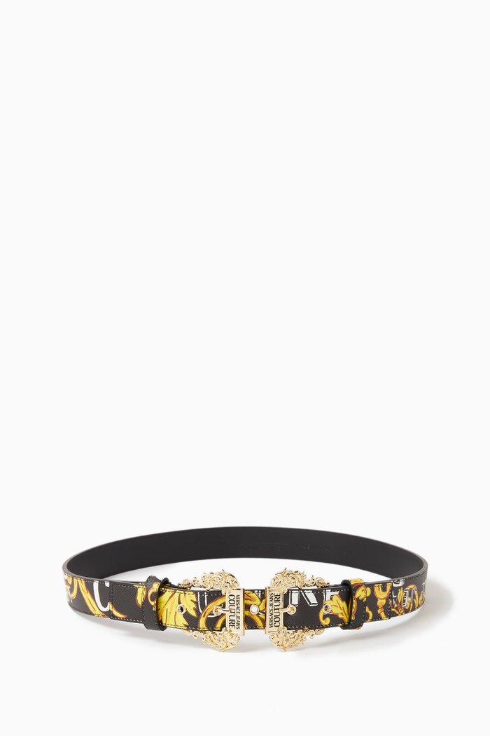 

Logo Couture Belt in Saffiano Faux Leather, Black
