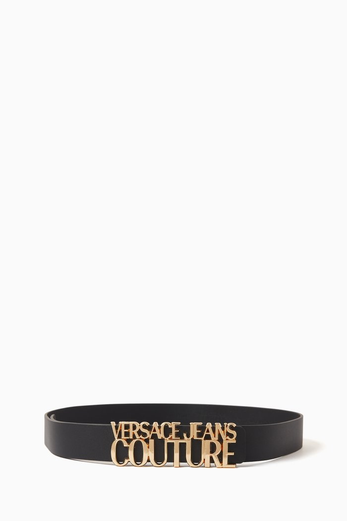 

Logo Lettering Belt in Leather, Black