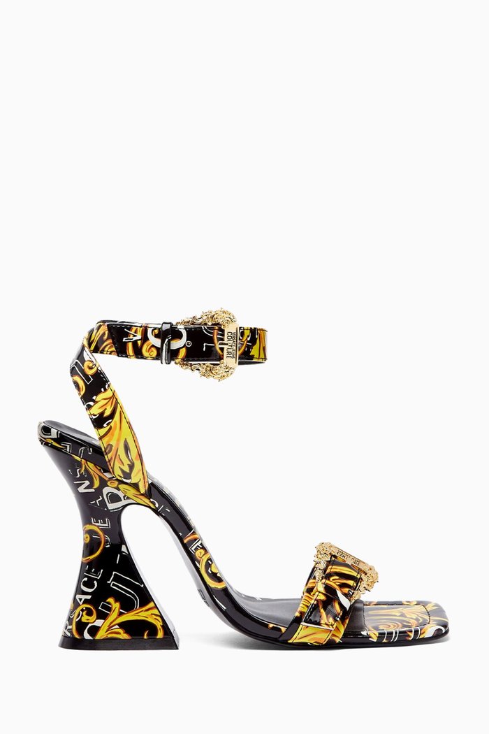 

Kristen Logo Couture Sandals in Faux Leather, Black