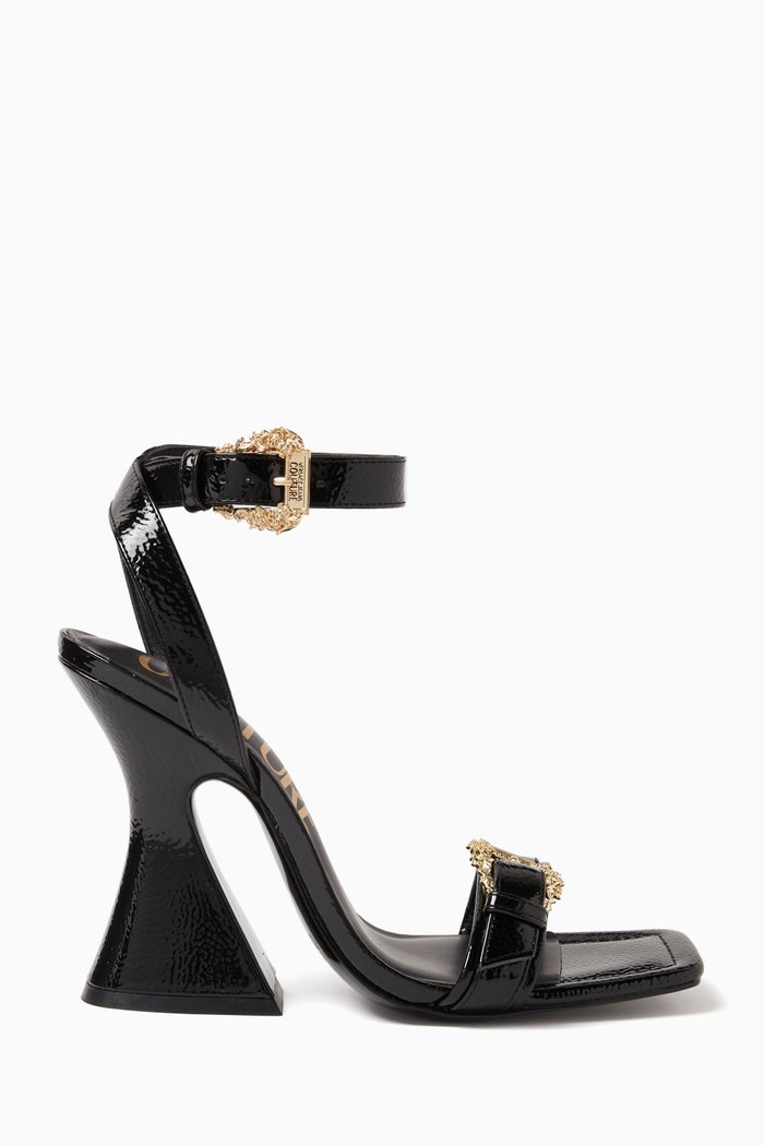 

Kristen Buckles Sandals in Faux Leather, Black