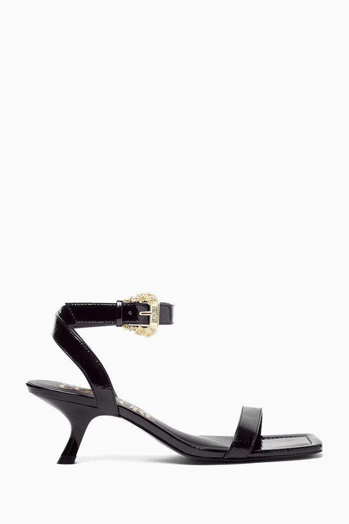

Fiona Buckle Kitten Sandals in Patent Leather, Black