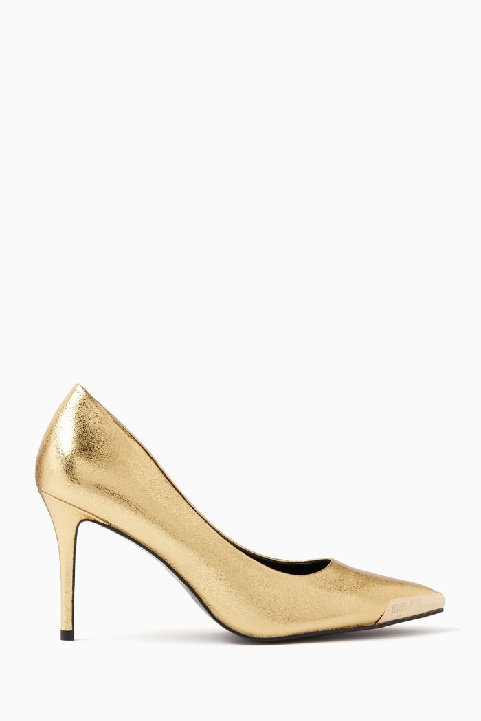 

Scarlett Pumps in Metallic Crackle Leather, Gold