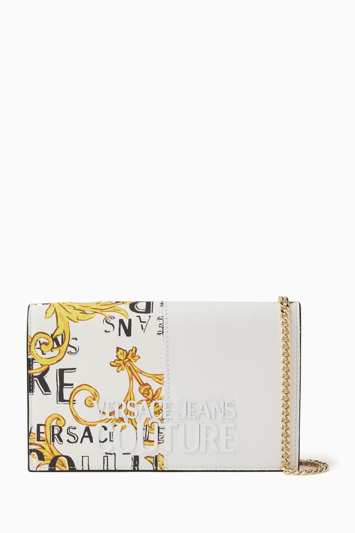 

Half Barocco Print Chain Wallet in Faux Leather, White