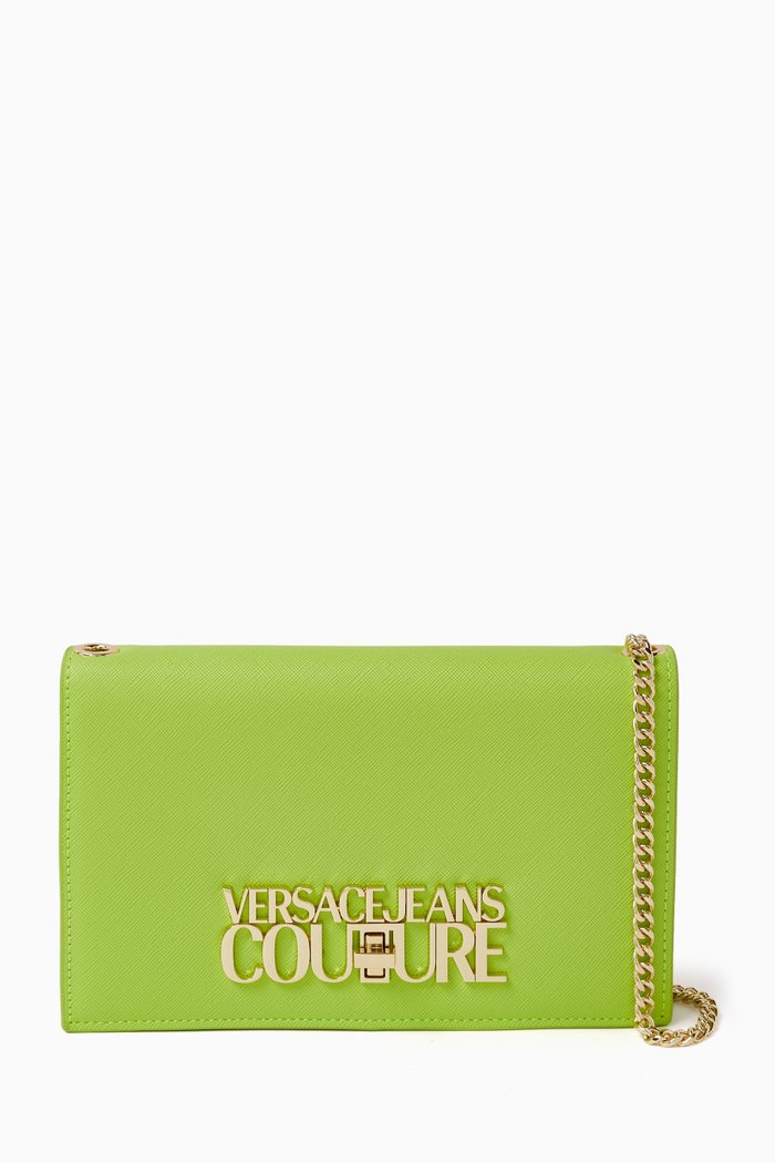 

Logo Lock Print Chain Wallet in Saffiano Faux Leather, Green