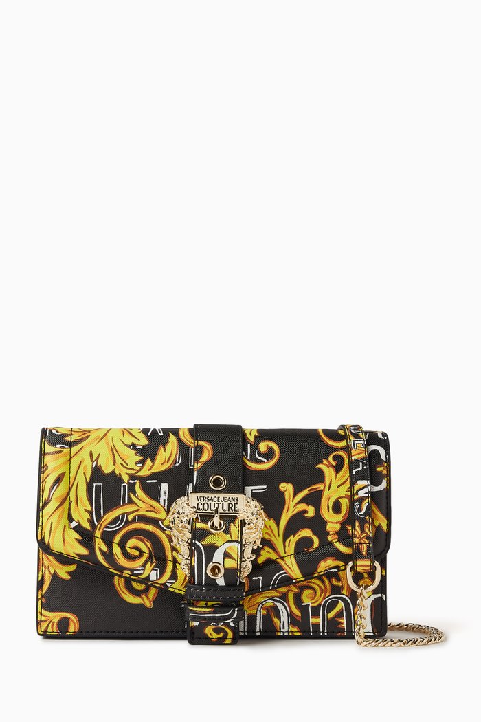 

Logo Couture 1 Chain Wallet in Saffiano Leather, Black