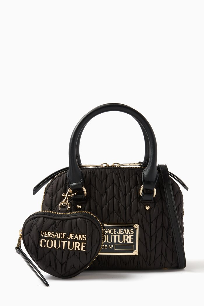 

Crunchy Small Top Handle Bag in Quilted Nylon, Black