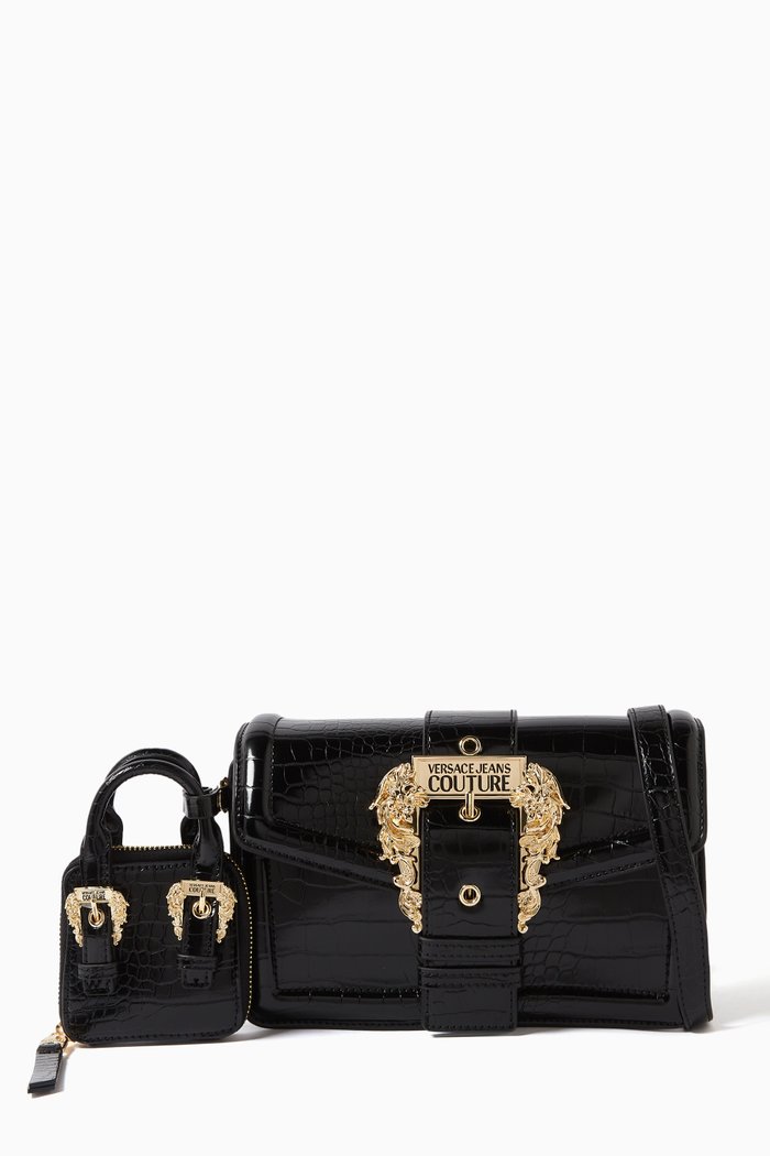 

Couture 01 Flap Shoulder Bag in Croc-embossed Leather, Black