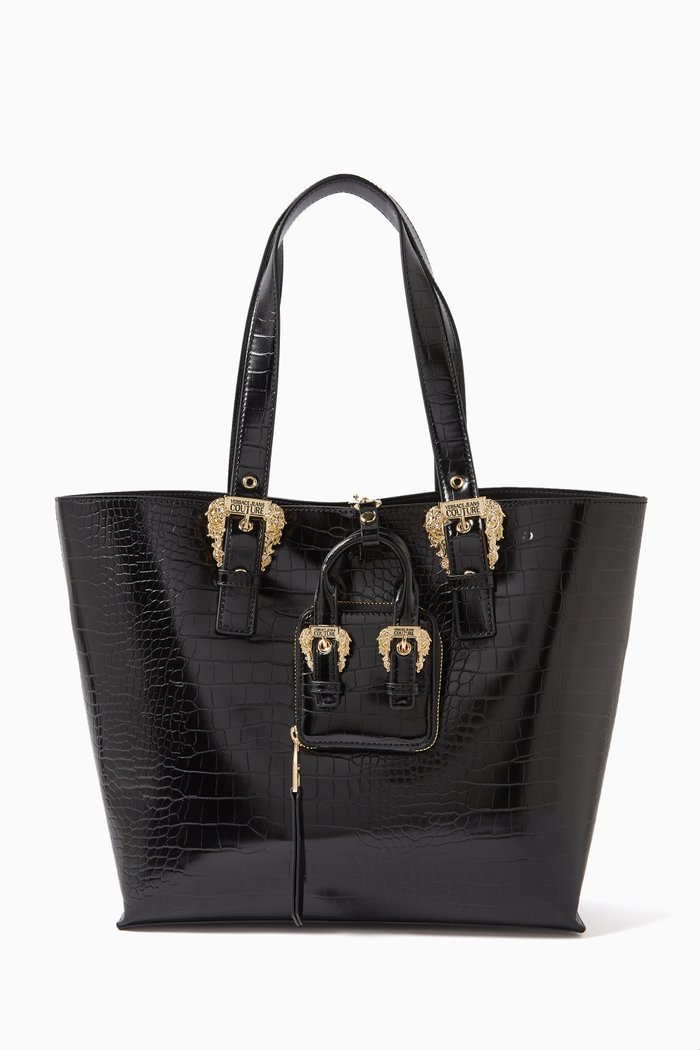 

Large Couture 01 Shopper Tote Bag in Croc-embossed PU, Black