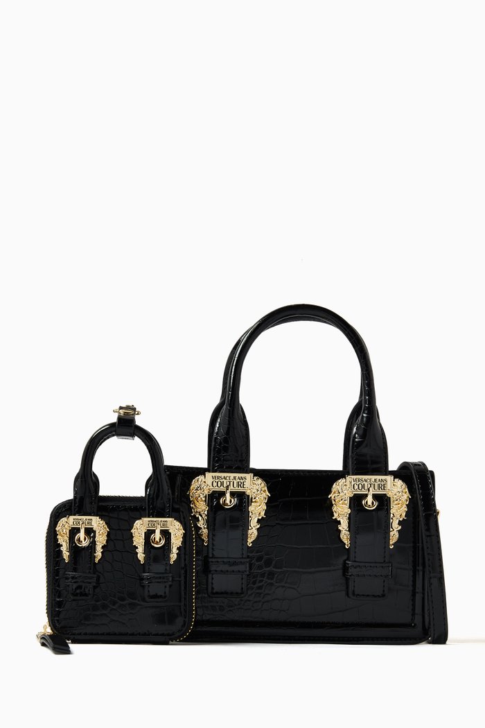 

Small Couture 01 Top Handle Bag in Croc-embossed PU, Black