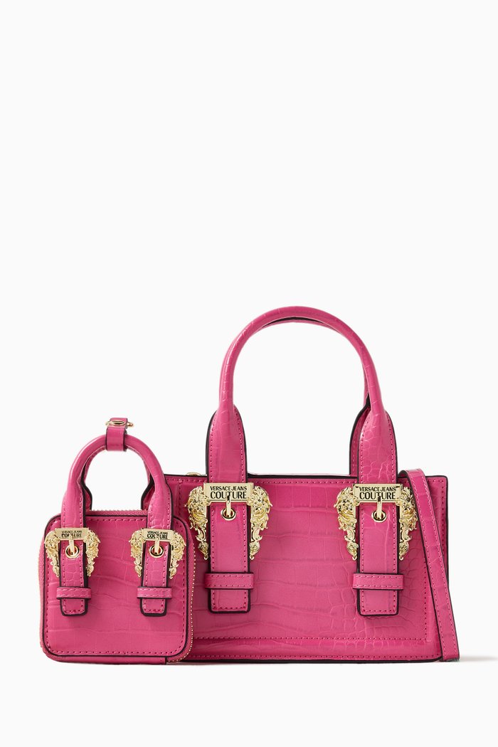 

Small Couture 01 Top Handle Bag in Croc-embossed PU, Pink