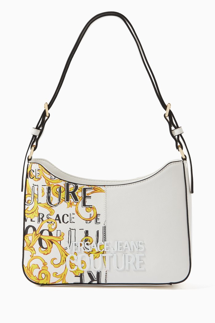 Small Half print Zip Shoulder Bag in Polyurethane, White