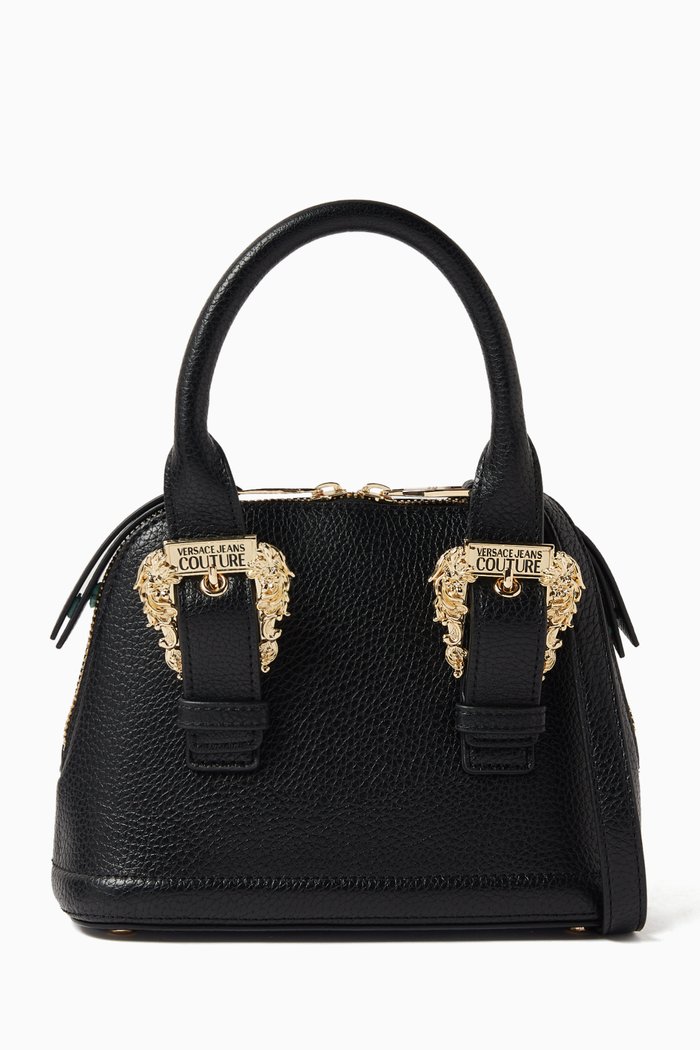 

Mini Baroque Buckle Top Handle Bag in Leather, Black
