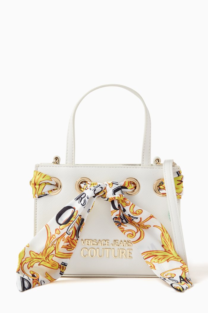 

Mini Scarf Top Handle Bag in Leather, White
