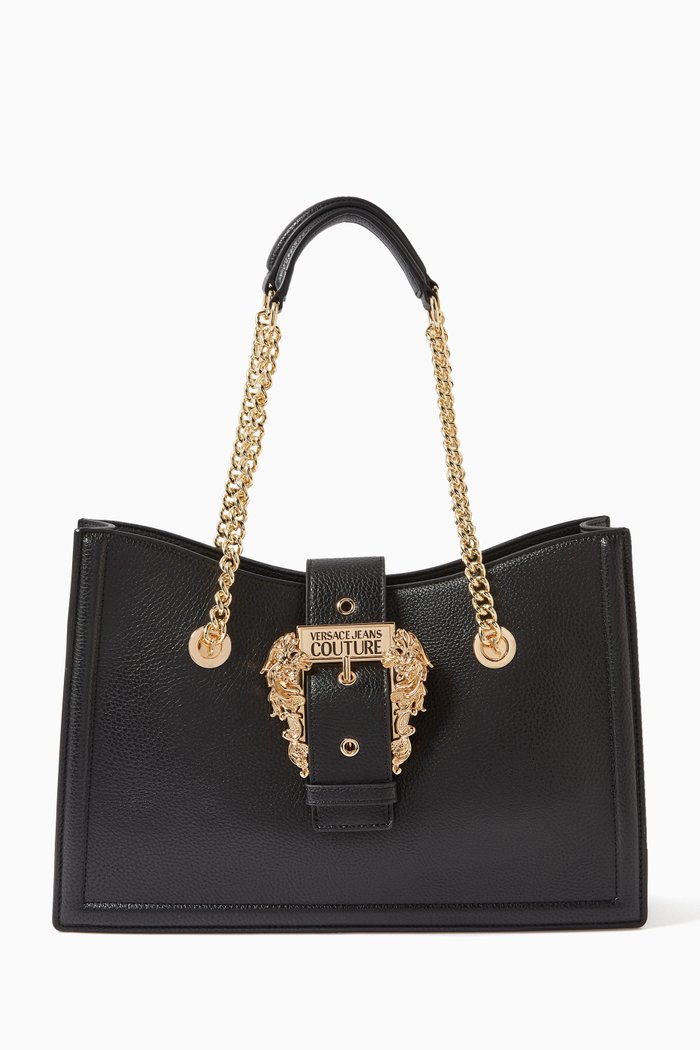 

Couture 01 Baroque Buckle Tote Bag in Leather, Black