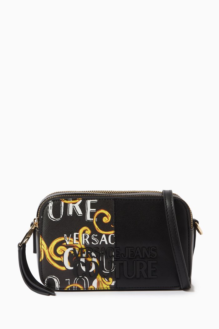 

Small Baroque Print Crossbody Bag in Polyurethane, Black