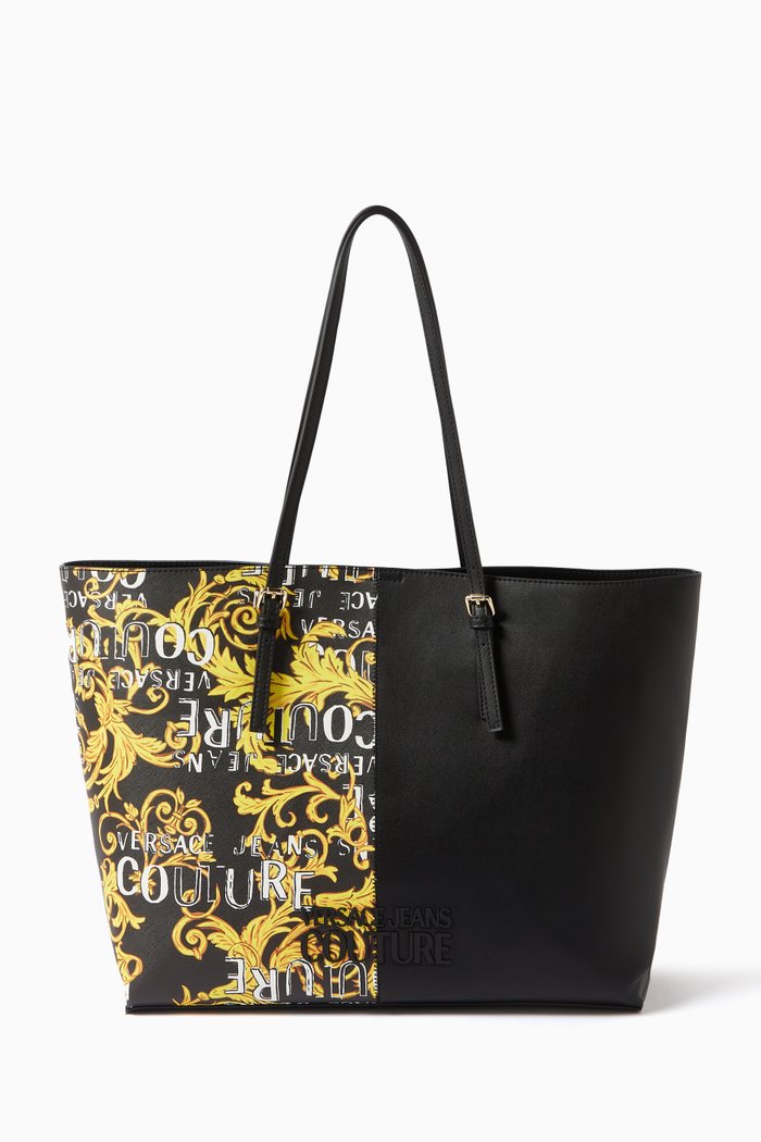 

Medium Half Barocco Print Tote Bag in Polyurethane, Black