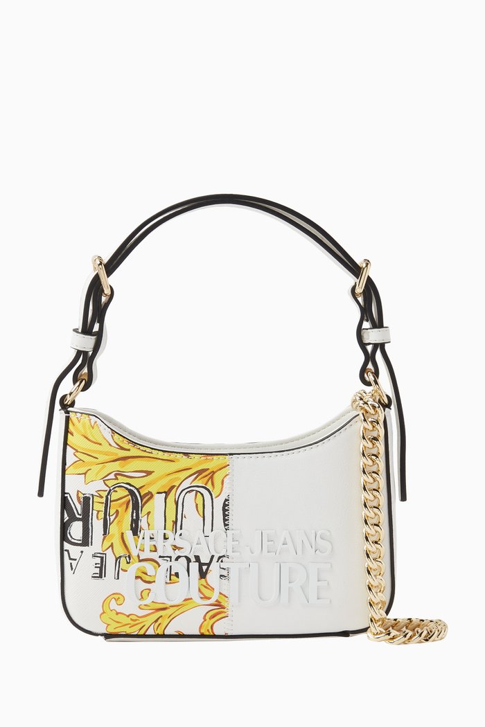 Mini Half Barocco Print Shoulder Bag in Polyurethane, White