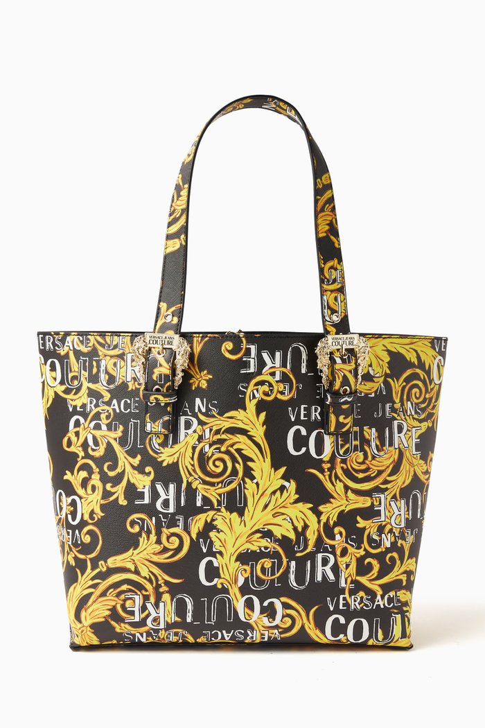 

Couture 01 Printed Shopper Tote Bag in Saffiano Leather, Black