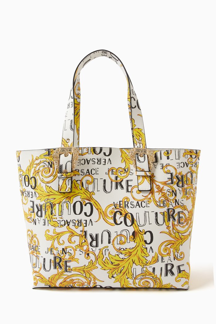 Couture 01 Printed Shopper Tote Bag in Saffiano Leather, White