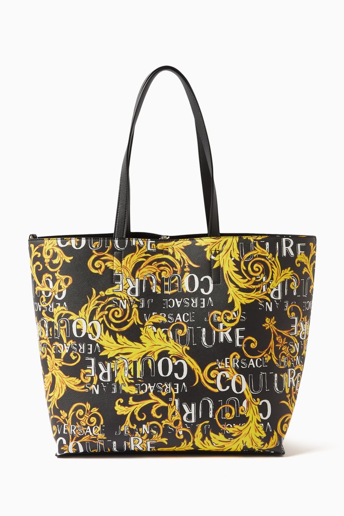 

Medium Barocco Print Reversible Tote Bag in Polyurethane, Black