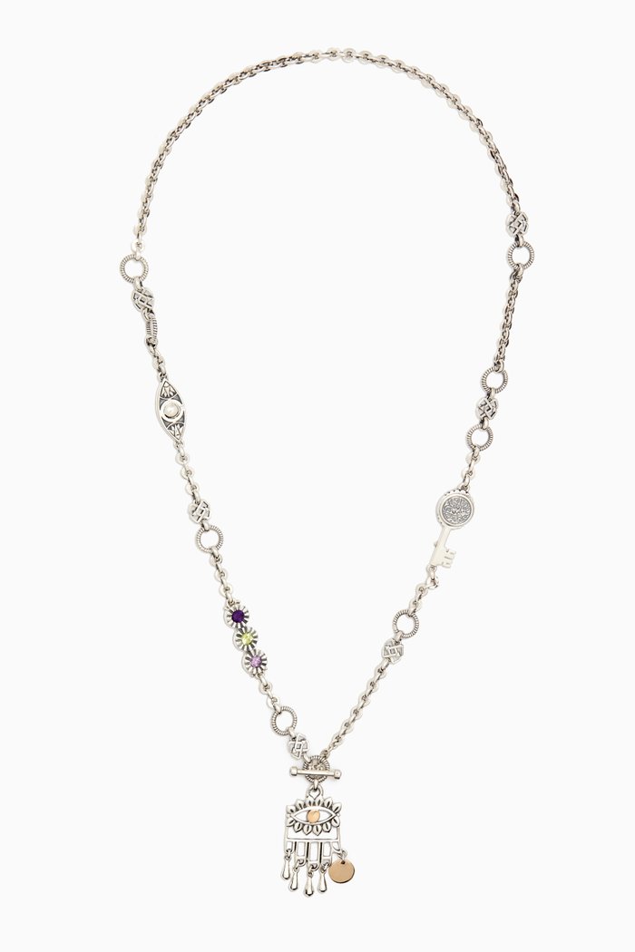 

Eye Amethyst Multi-way T-bar Necklace in 18kt Gold & Sterling Silver