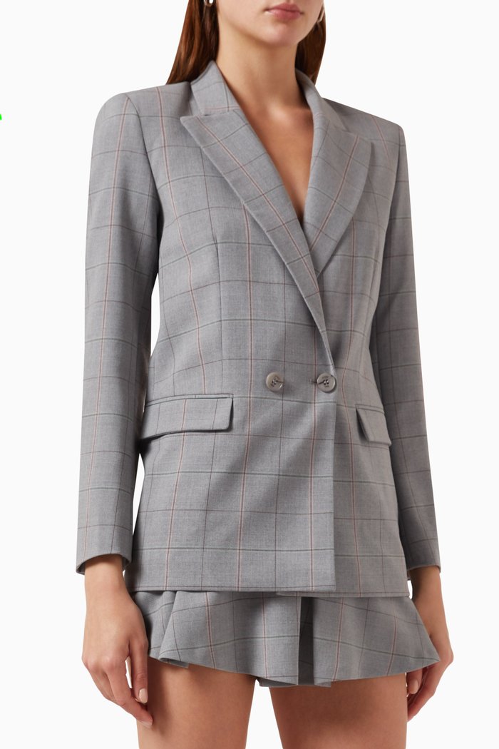 

Checked Tailored Blazer in Wool-blend, Grey