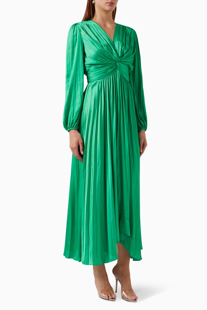 

Riverde Gathered Maxi Dress in Satin, Green