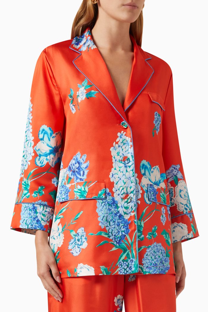 

Venezia Floral Print Jacket in Silk, Orange