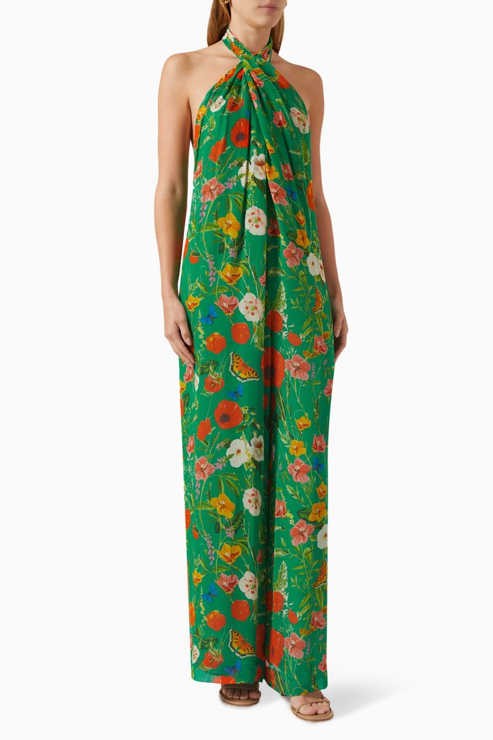 

Marion Floral Print Jumpsuit in Silk, Green