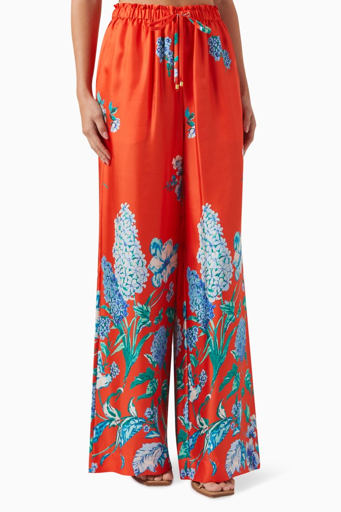 

Adele Floral Print Pant in Silk, Orange