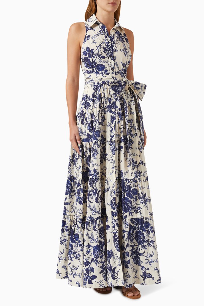 

Adriana Tiered Maxi Dress in Cotton-poplin, Blue