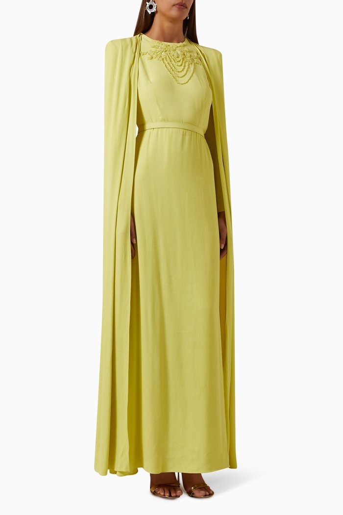 

Dolce Cape-sleeve Maxi Dress in Viscose-blend, Green