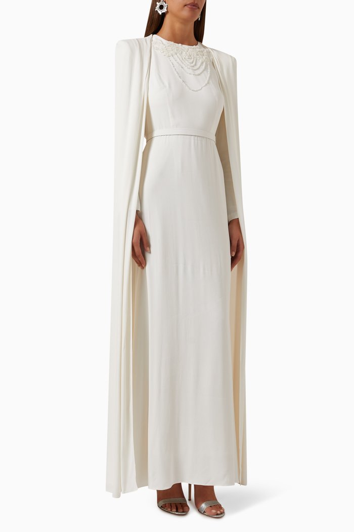 Dolce Cape-sleeve Maxi Dress in Viscose-blend, Neutral