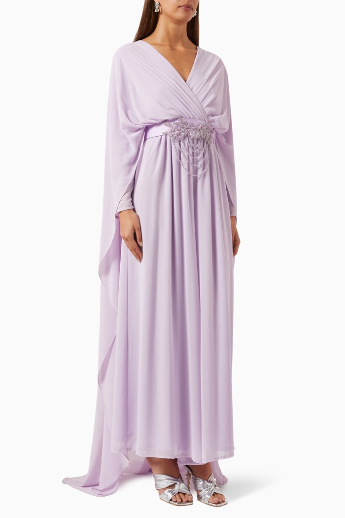 

Maddison Cape-sleeve Jumpsuit, Purple