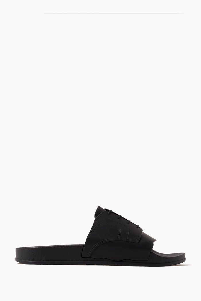 

Lace-up Pool Slides in Rubber, Black