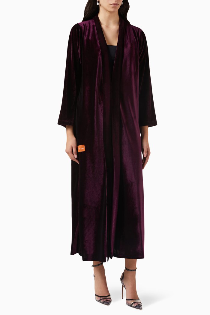 

Fur Collar Velvet Abaya, Purple