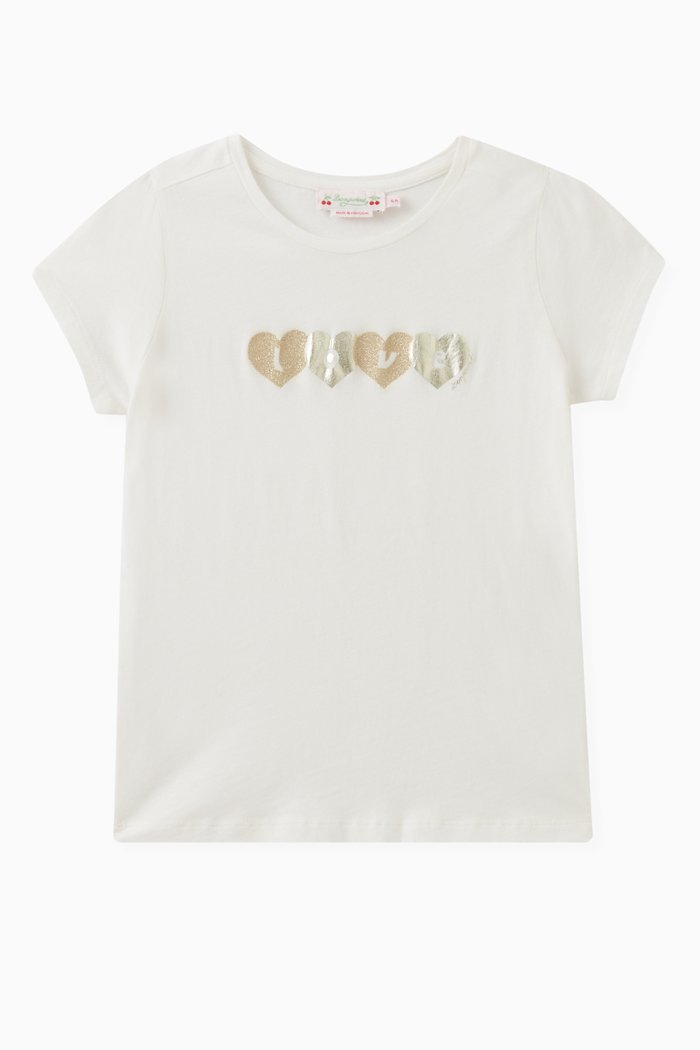 

Metallic Heart-print T-shirt in Cotton, White
