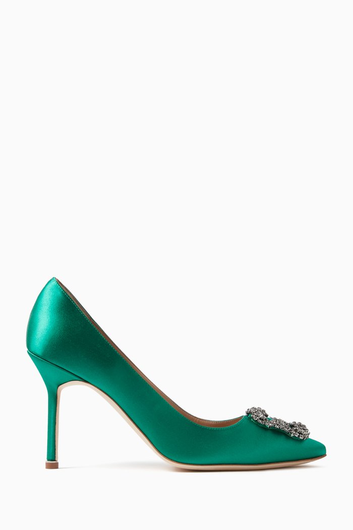 

Hangisi 90 Buckle Pumps in Satin, Green