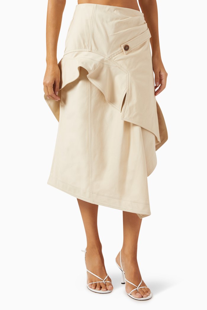 

Bruna Draped Midi Skirt in Crepe, Neutral