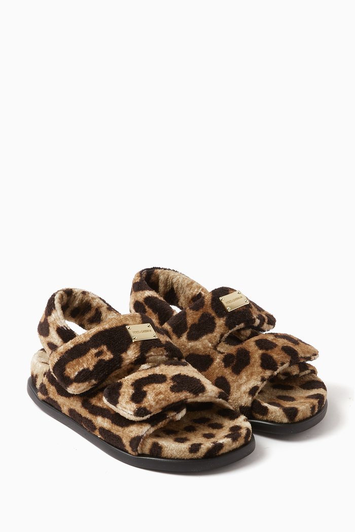 x KIM Sandals in Leopard-print Terrycloth, Brown