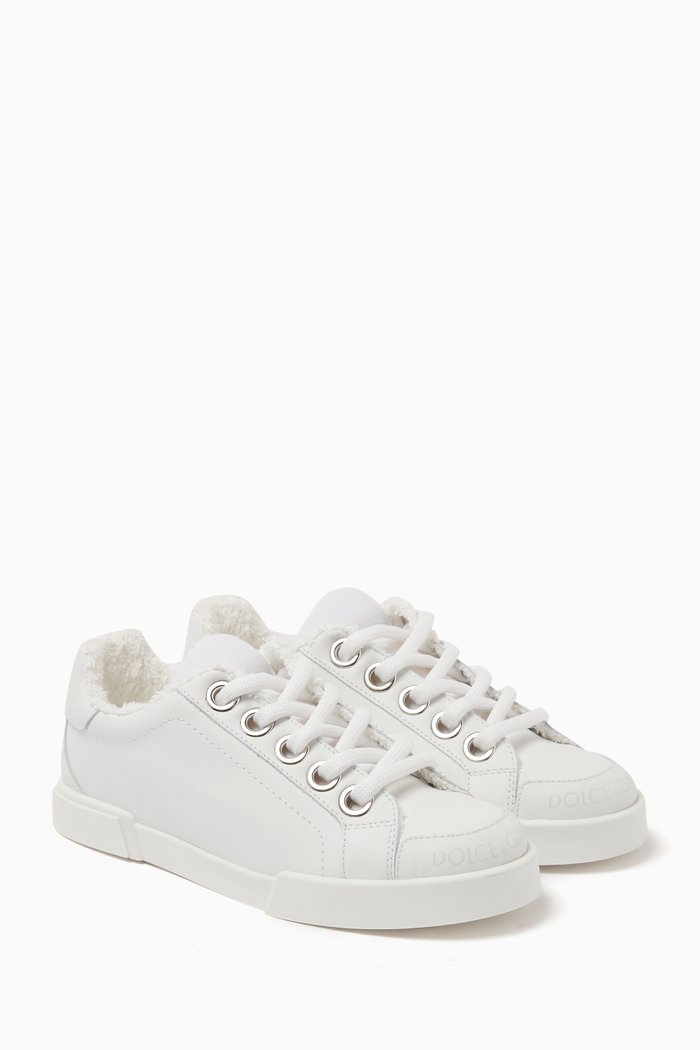 

Plush Low-top Sneakers in Leather, White