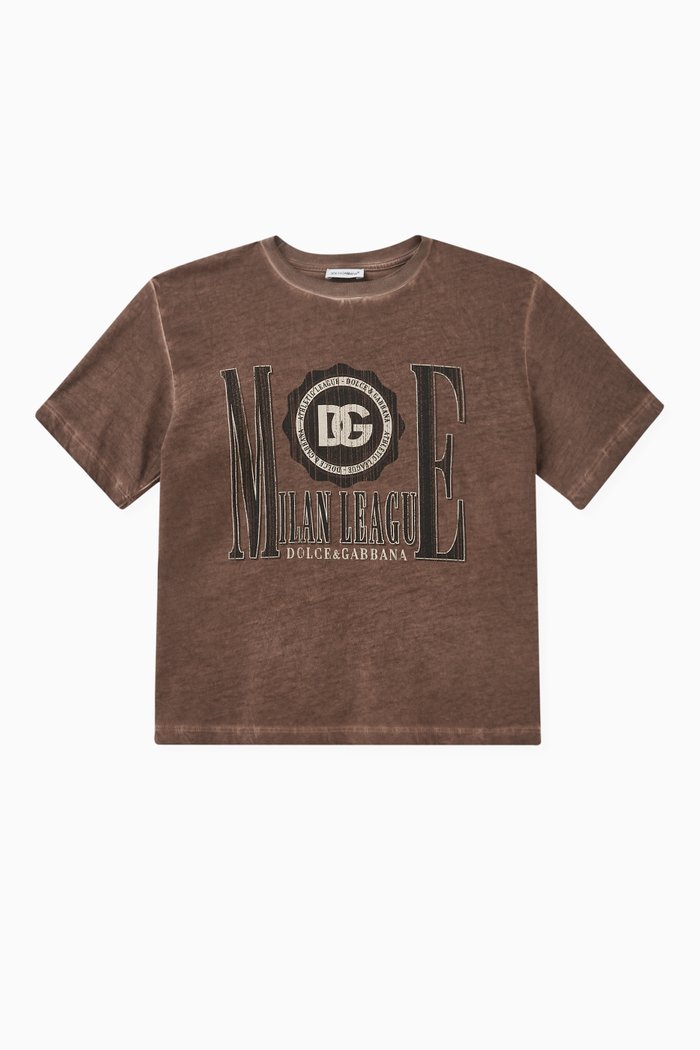 

Washed Graphic Logo Print T-shirt in Cotton Jersey, Brown