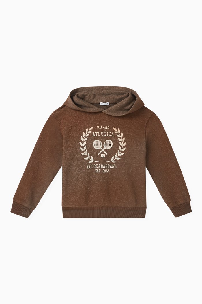 

Logo-print Hoodie in Melange Jersey, Brown