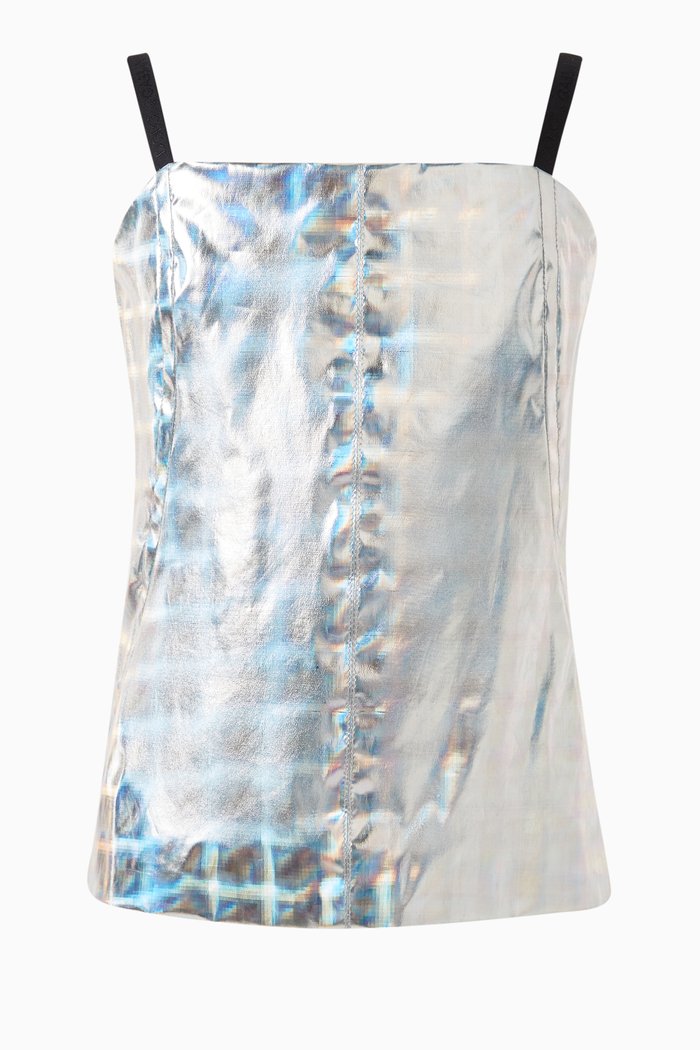 Holographic Top in Stretch Crepe de Chine, Silver