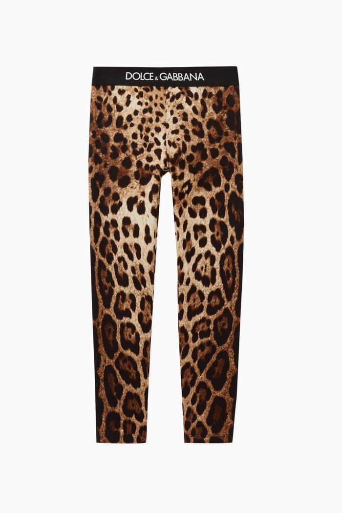 Leo-print Logo Leggings in Cotton, Brown