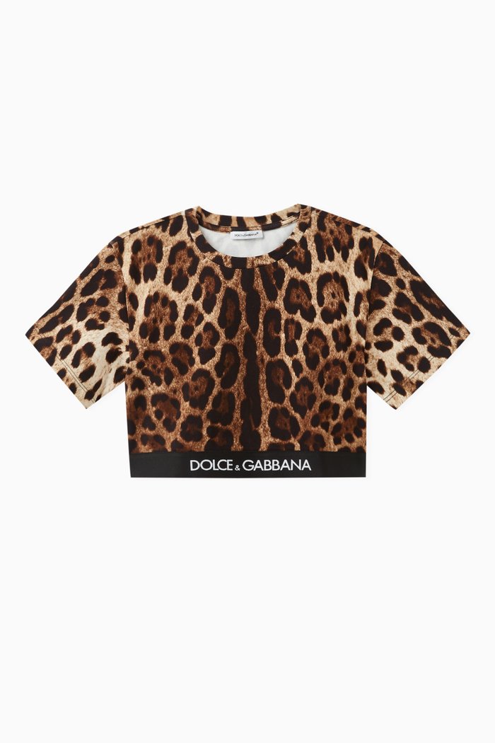 

Leopard-print Logo T-shirt in Cotton-blend, Brown