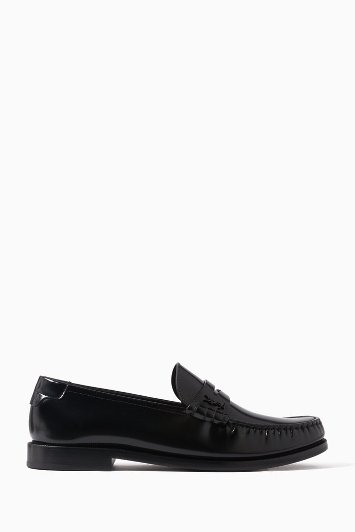 

Le Loafer Logo Appliqué Penny Slippers in Patent Leather, Black