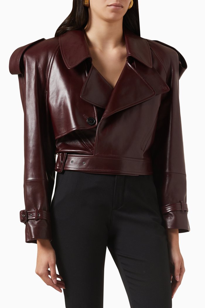 

Cropped Trench in Shiny Lambskin, Red
