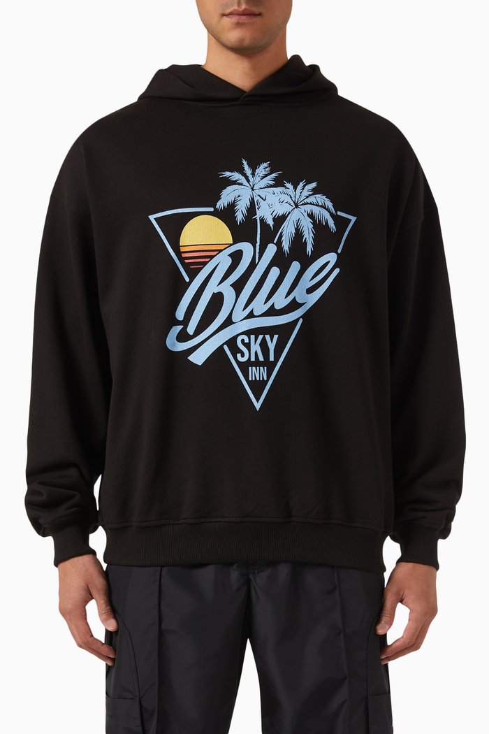 Sunset Logo Hoodie in Cotton, Blue