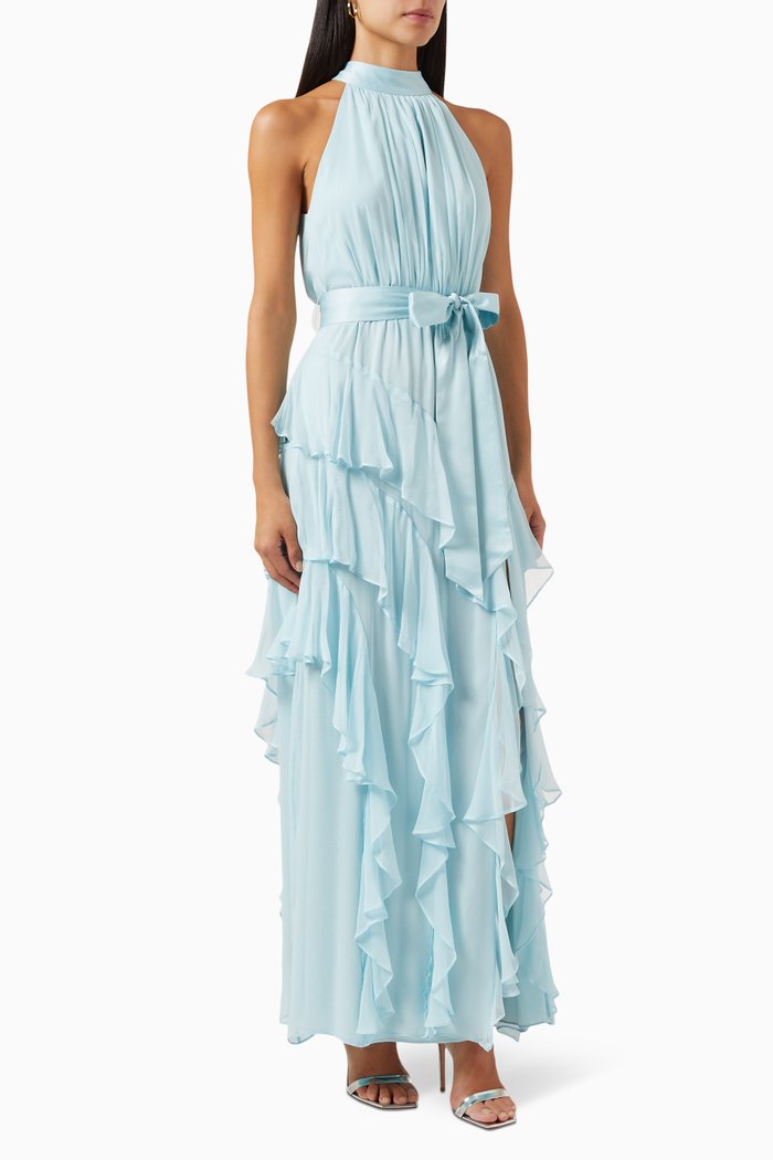 

Emelia Halterneck Maxi Dress in Silk, Blue